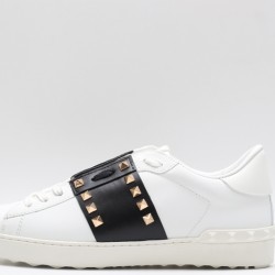 Valentino Garavani Low-Top Buffed Calfskin Open Sneaker White Black Gold