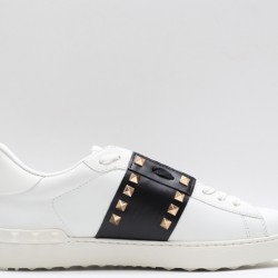 Valentino Garavani Low-Top Buffed Calfskin Open Sneaker White Black Gold