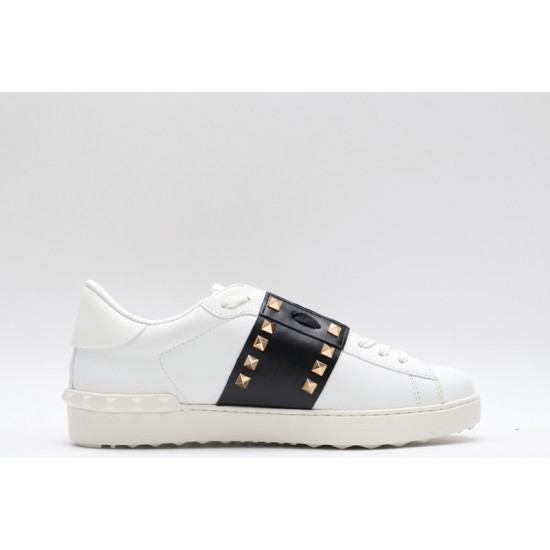 Valentino Garavani Low-Top Buffed Calfskin Open Sneaker White Black Gold