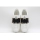 Valentino Garavani Low-Top Buffed Calfskin Open Sneaker White Black Gold