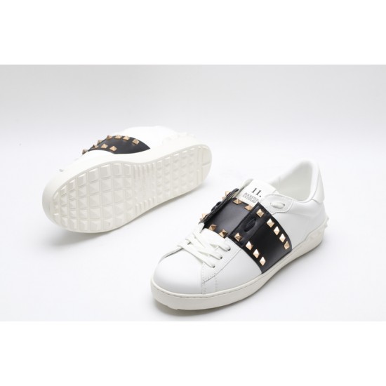 Valentino Garavani Low-Top Buffed Calfskin Open Sneaker White Black Gold