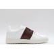 Valentino Garavani Low-Top Buffed Calfskin Open Sneaker White Burgundy Studded