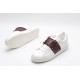 Valentino Garavani Low-Top Buffed Calfskin Open Sneaker White Burgundy Studded