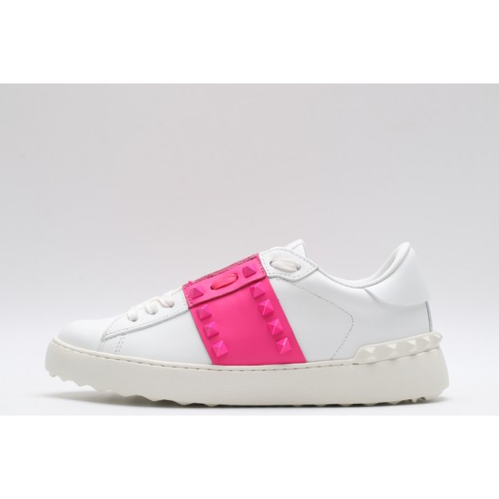 Valentino Garavani Low-Top Buffed Calfskin Open Sneaker White Pink