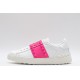 Valentino Garavani Low-Top Buffed Calfskin Open Sneaker White Pink