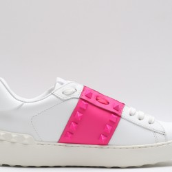 Valentino Garavani Low-Top Buffed Calfskin Open Sneaker White Pink