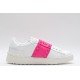 Valentino Garavani Low-Top Buffed Calfskin Open Sneaker White Pink