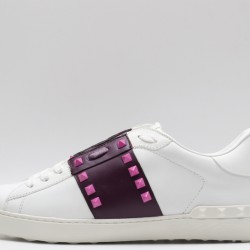 Valentino Garavani Low-Top Buffed Calfskin Open Sneaker White Burgundy