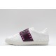 Valentino Garavani Low-Top Buffed Calfskin Open Sneaker White Burgundy