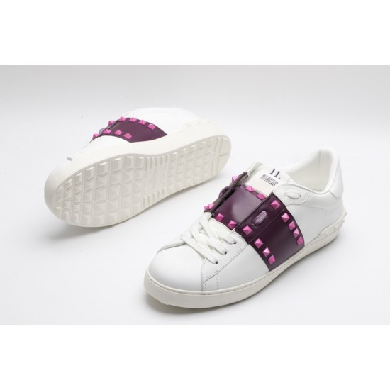 Valentino Garavani Low-Top Buffed Calfskin Open Sneaker White Burgundy