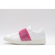 Valentino Garavani Low-Top Buffed Calfskin Open Sneaker White Pink Studded