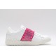 Valentino Garavani Low-Top Buffed Calfskin Open Sneaker White Pink Studded