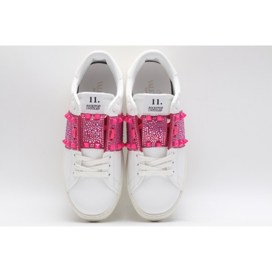 Valentino Garavani Low-Top Buffed Calfskin Open Sneaker White Pink