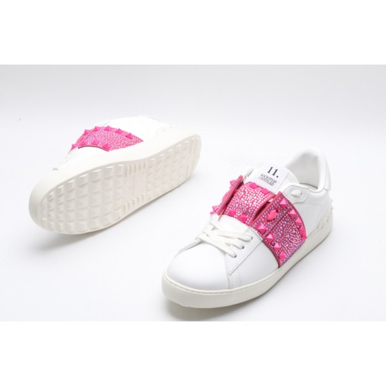 Valentino Garavani Low-Top Buffed Calfskin Open Sneaker White Pink