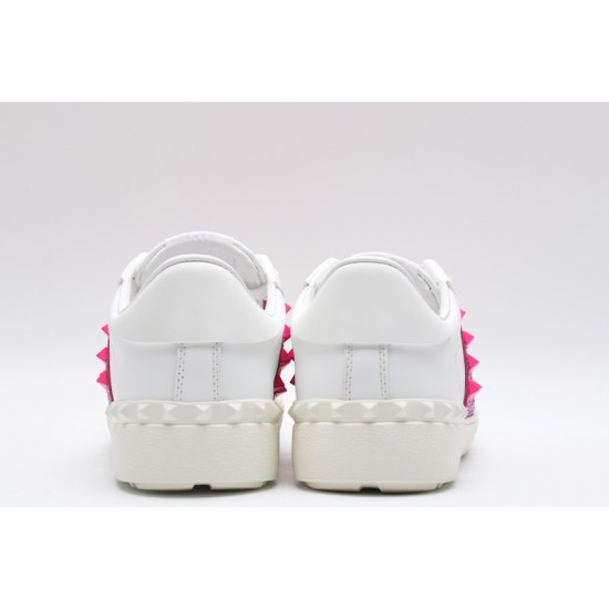 Valentino Garavani Low-Top Buffed Calfskin Open Sneaker White Pink Studded