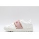 Valentino Garavani Low-Top Buffed Calfskin Open Sneaker White Pink Gold Studded