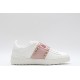 Valentino Garavani Low-Top Buffed Calfskin Open Sneaker White Pink Gold Studded