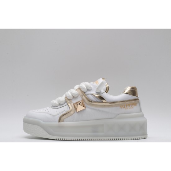 Valentino Garavani Nappa Leather Sneakers White Gold One Stud X