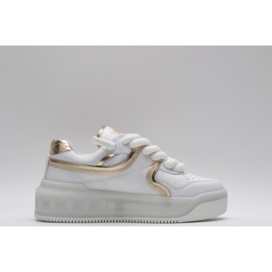 Valentino Garavani Nappa Leather Sneakers White Gold One Stud X