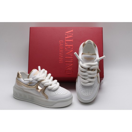 Valentino Garavani Nappa Leather Sneakers White Gold One Stud X