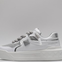 Valentino Garavani Nappa Leather Sneakers White Grey One Stud X