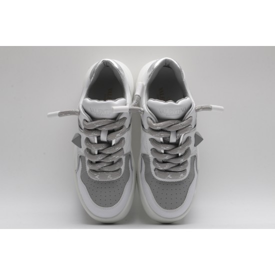 Valentino Garavani Nappa Leather Sneakers White Grey One Stud X