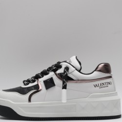 Valentino Garavani Nappa Leather Sneakers Black White Silver One Stud X