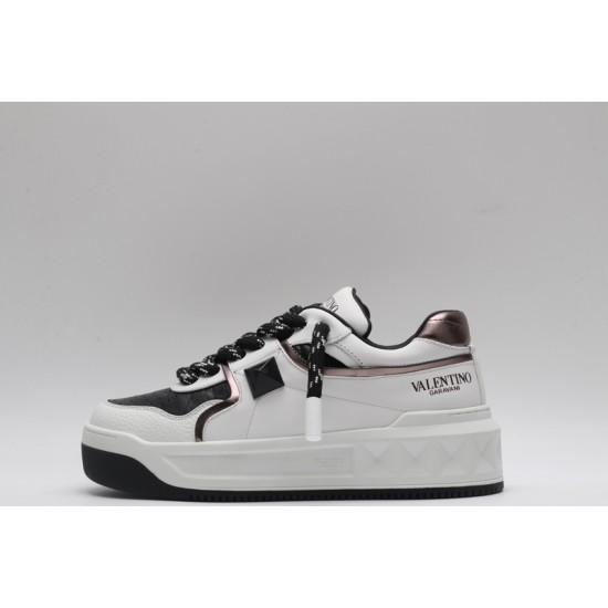 Valentino Garavani Nappa Leather Sneakers Black White Silver One Stud X