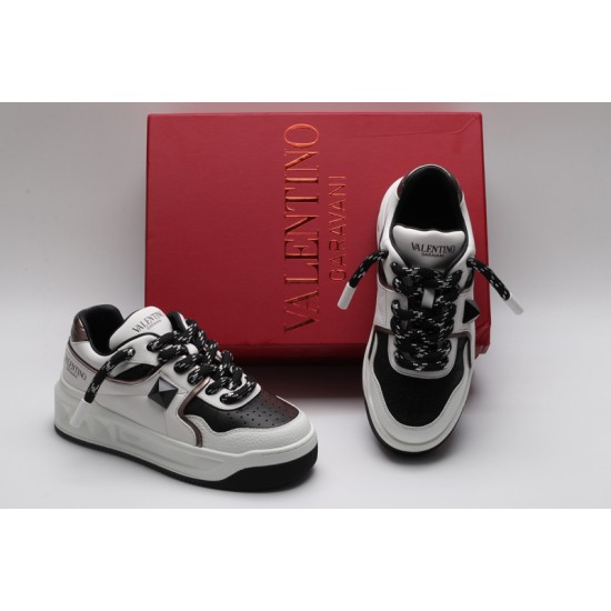 Valentino Garavani Nappa Leather Sneakers Black White Silver One Stud X