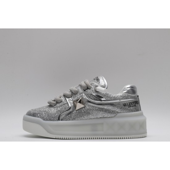 Valentino Garavani Nappa Leather Sneakers Silver One Stud X