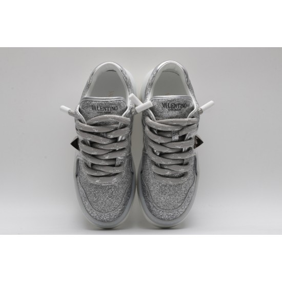 Valentino Garavani Nappa Leather Sneakers Silver One Stud X