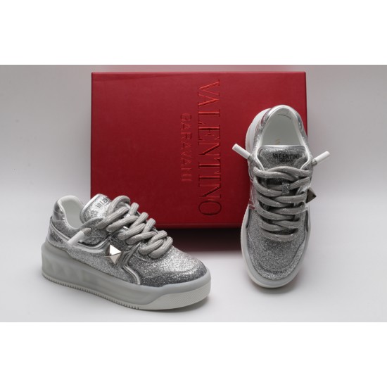 Valentino Garavani Nappa Leather Sneakers Silver One Stud X