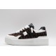 Valentino Garavani Nappa Leather Canvas Sneakers Brown & Off-White One Stud