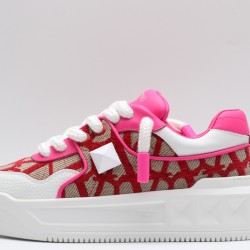 Valentino Garavani Nappa Leather Canvas Sneakers White Pink Brown & Off-White One Stud